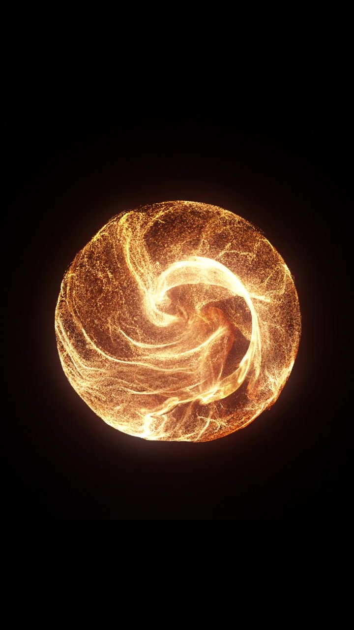 Sfera di energia dorata astratta che ruota nello spazio oscuro