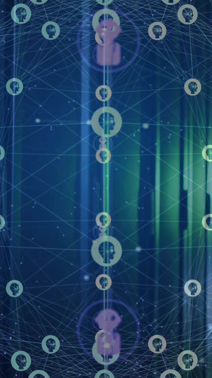 Animation of globe with connections and ai icons over computer servers