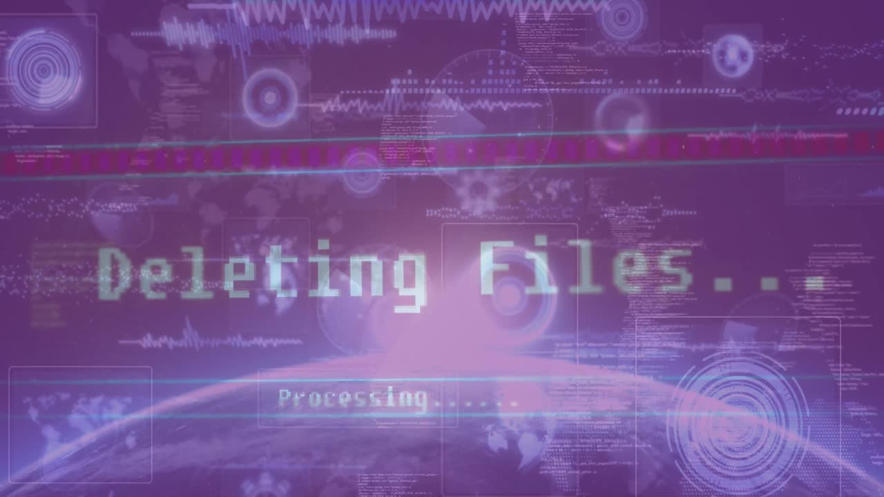 데이터, 디지털 화면, 연결 및 지구의 애니메이션