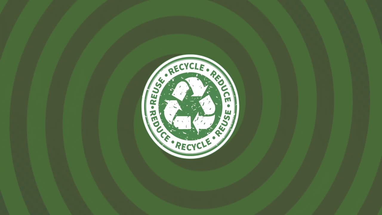 녹색 나선형 배경에 재활용 기호의 애니메이션