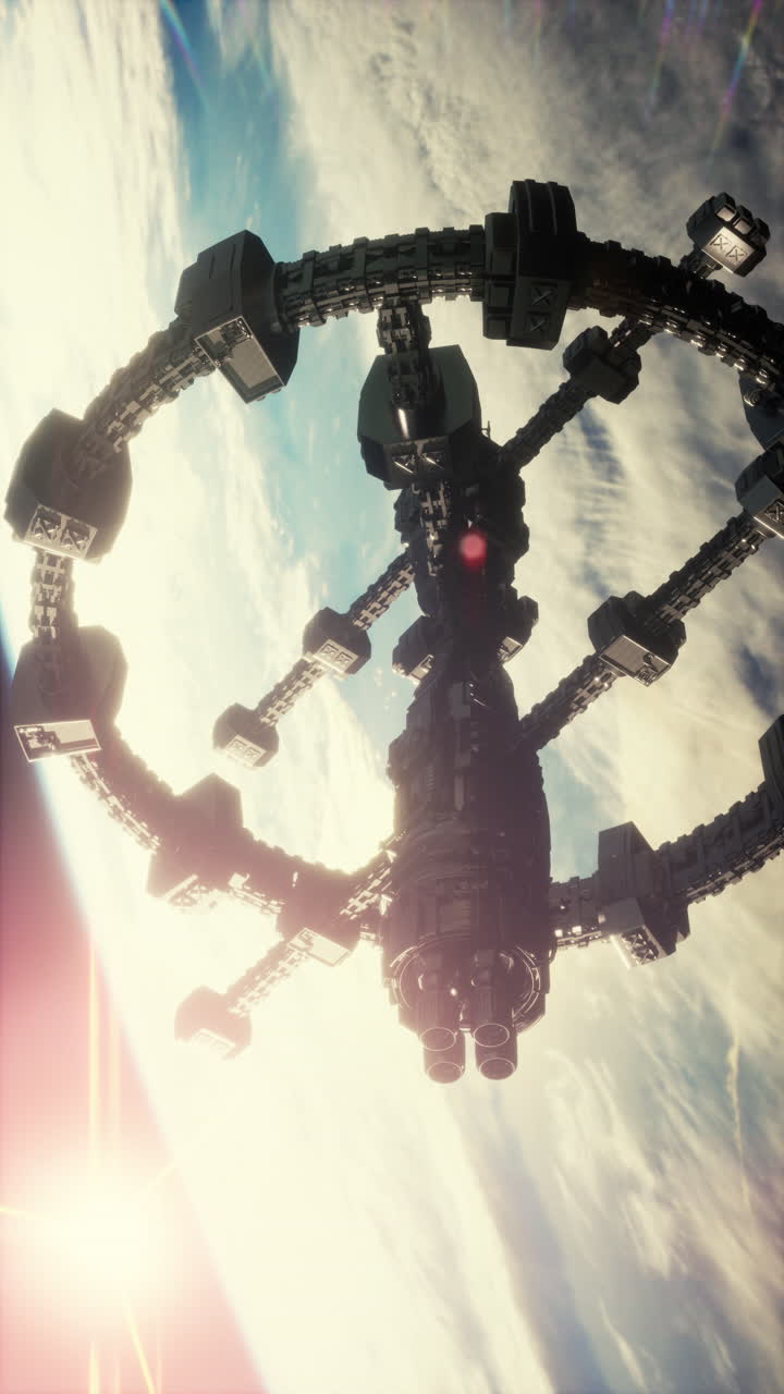 nave espacial alienígena no identificada volando cerca de la tierra verticalmente