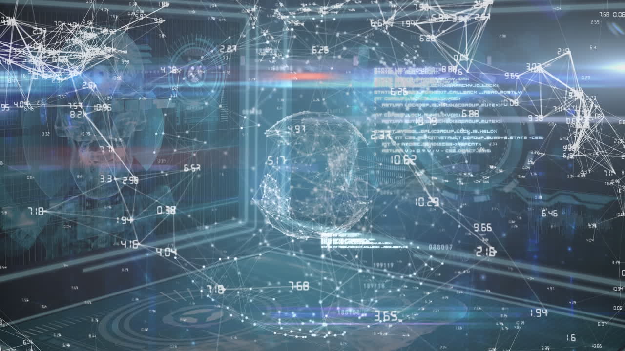 연결 네트워크의 애니메이션과 지구 회전으로 데이터 처리