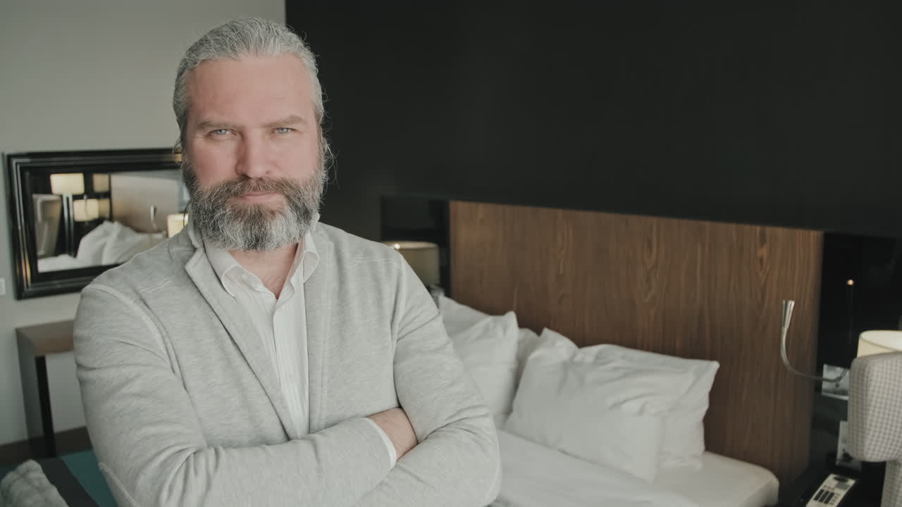 Portrait of Adult Man in Hotel Room