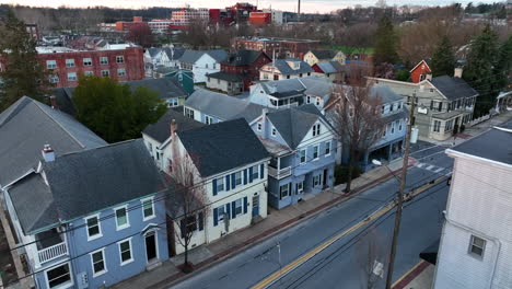 homes in small town community neighborhood along quiet street