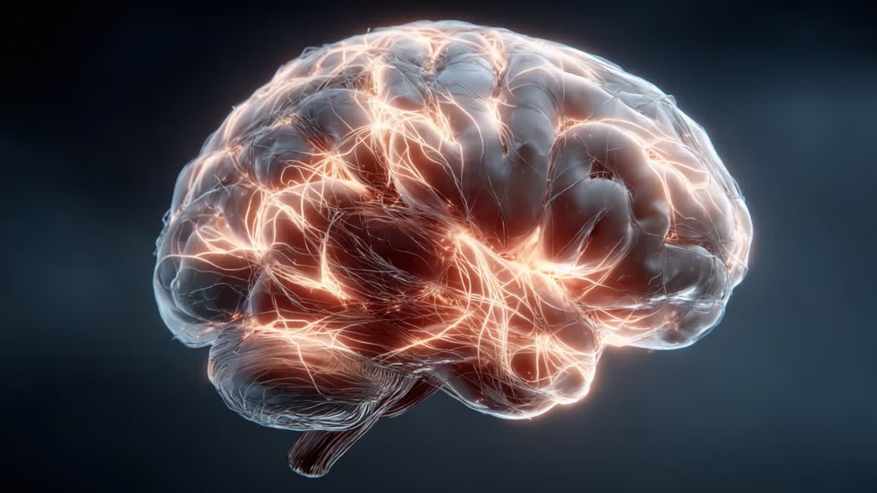 Rede Neural Intrincada: Uma Visualização Deslumbrante de um Cérebro Retratando Atividade Cerebral, Conexões e a Complexidade das Vias Neurais Iluminadas por Energias Brilhantes