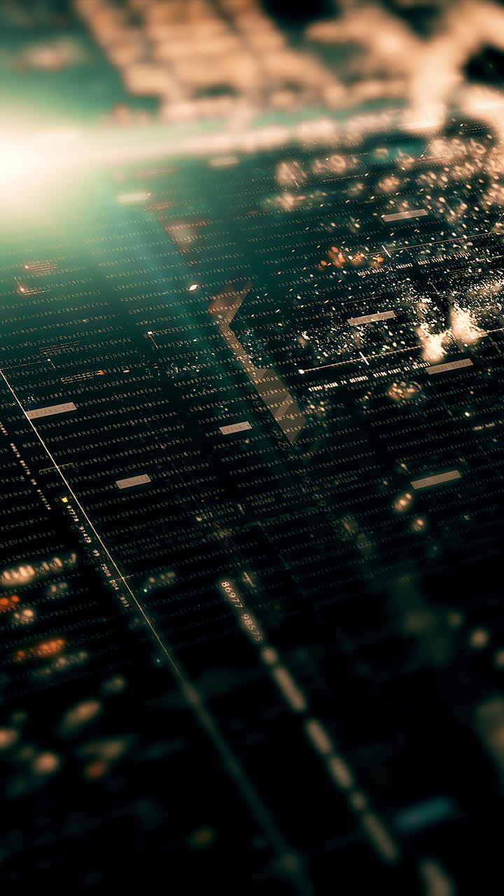 Futuristic metaverse hi-tech digital data telemetry with encrypted numbers display dynamic background for computer desktop vertical format screen display