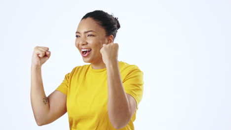 applause, cheering and fist pump with black woman