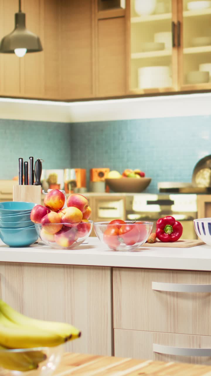 Vertical Video Luxury kitchen with modern furniture and elegant decorations