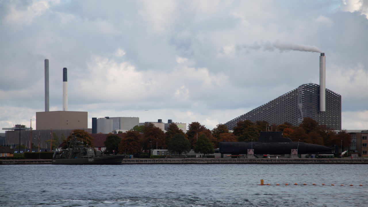 Copenhagen Industrial Area Timelapse: Modern Waste-to-Energy Plant &amp;amp;amp; Riverscape