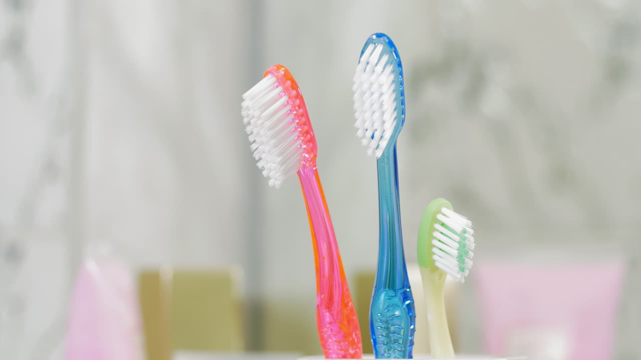 cepillos de dientes para niños y adultos en la taza