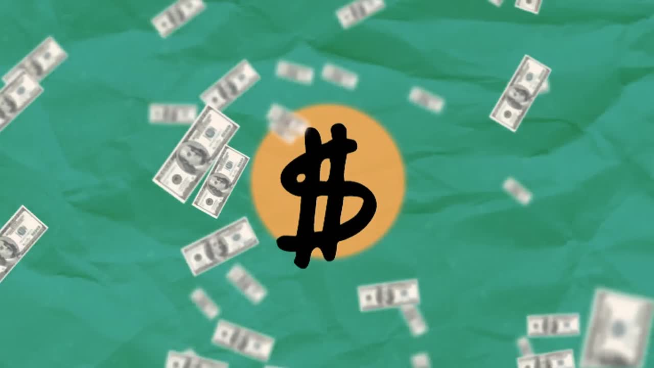 미국 달러가 백그라운드의 초록색  ⁇ 어진 종이에 대해 달러 기호를 넘어갑니다.