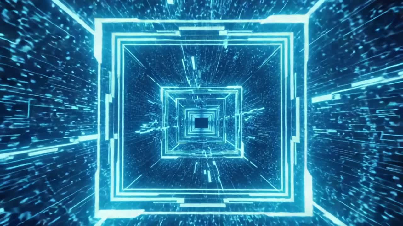 A Futuristic Journey Through a Digital Landscape: Exploring the Depths of a Neon-Illuminated Cybernetic Tunnel Full of Pulsating Data Streams