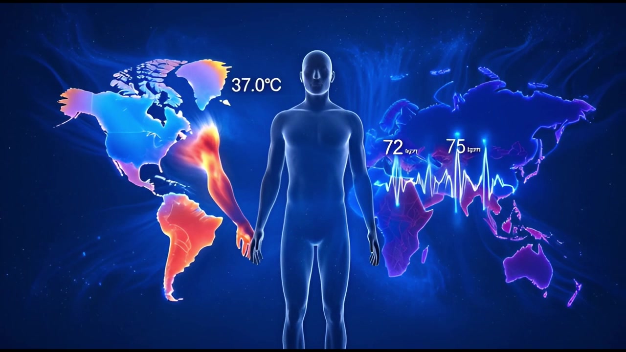 全身の体温と心拍数をモニタリングする未来的な人体