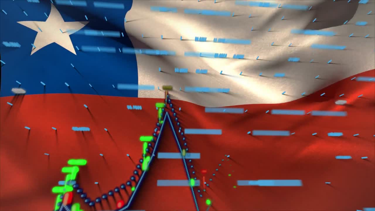 파동하는 칠레 배경에서 데이터 처리의 애니메이션