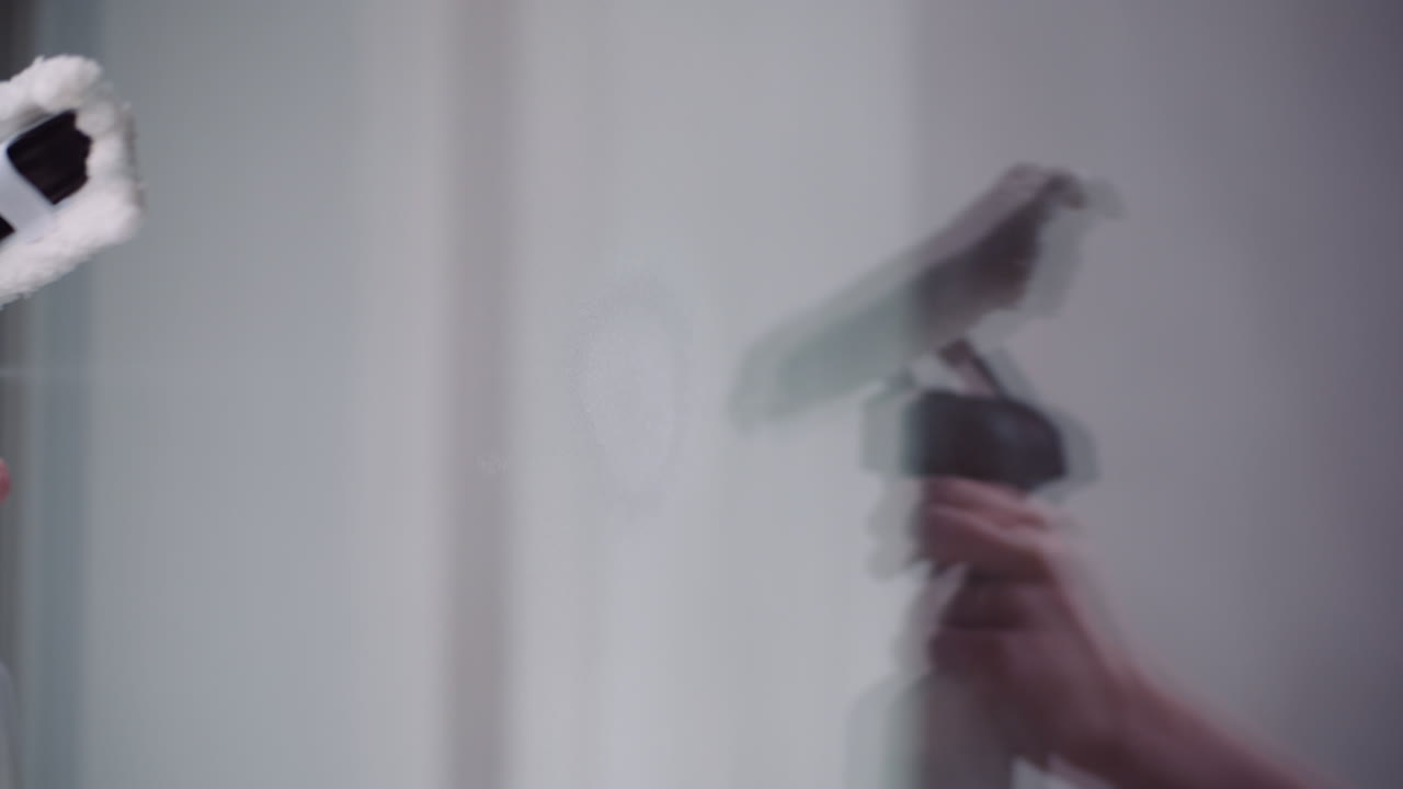 세제로 창을 청소하는 청소부 6