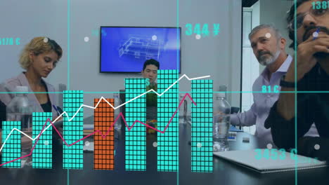 Animation-Der-Datenverarbeitung-über-Verschiedene-Geschäftsleute-Im-Büro