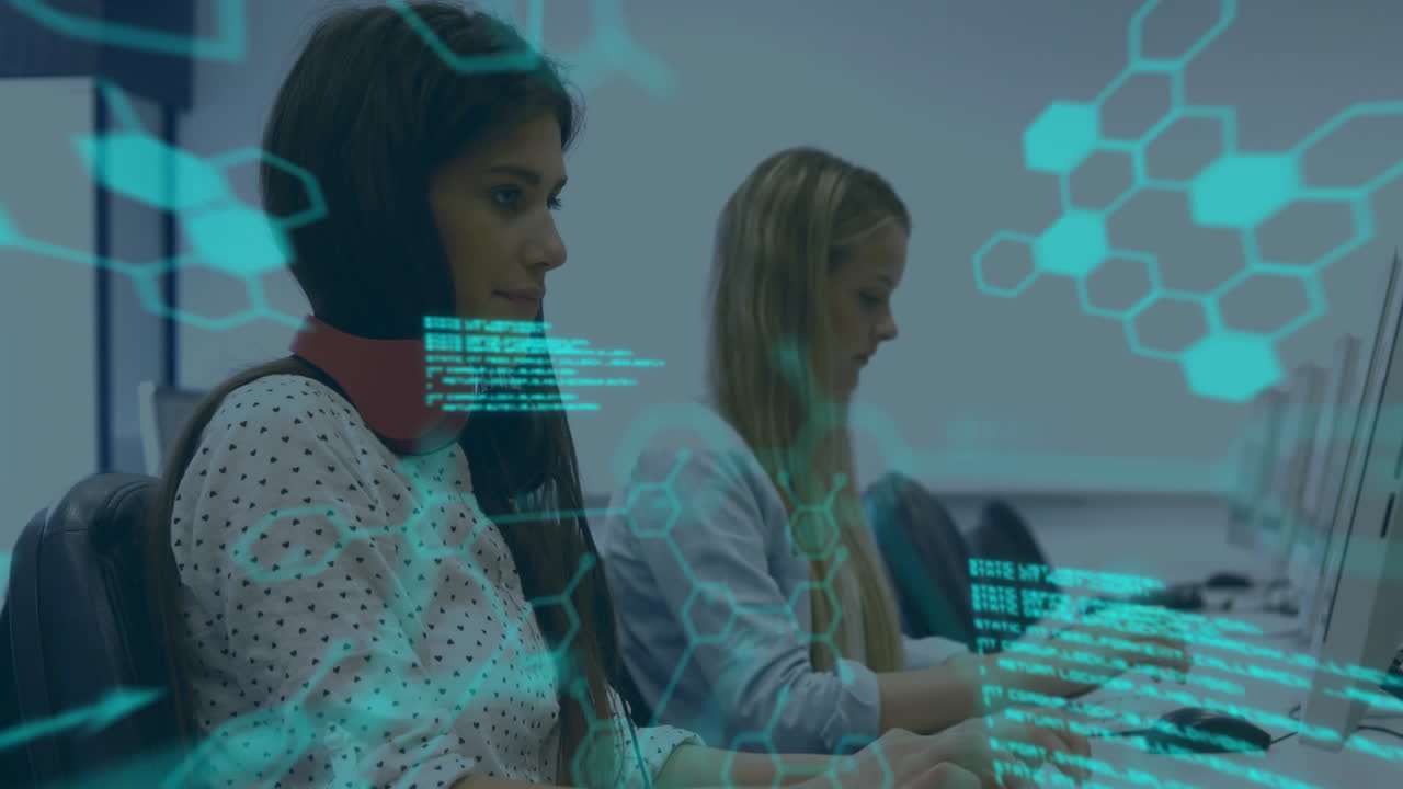 Animation of chemical formula and data processing over diverse female students using computers