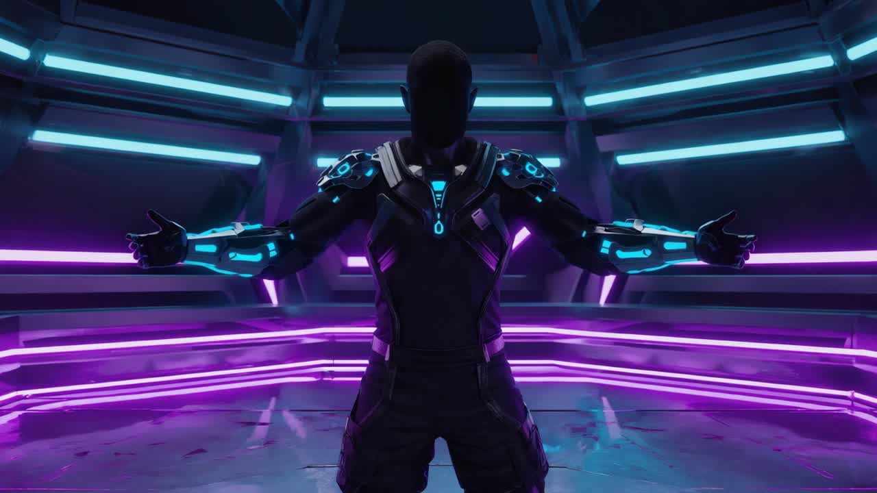 Cyberpunk-Silhouette mit Neonlichtern