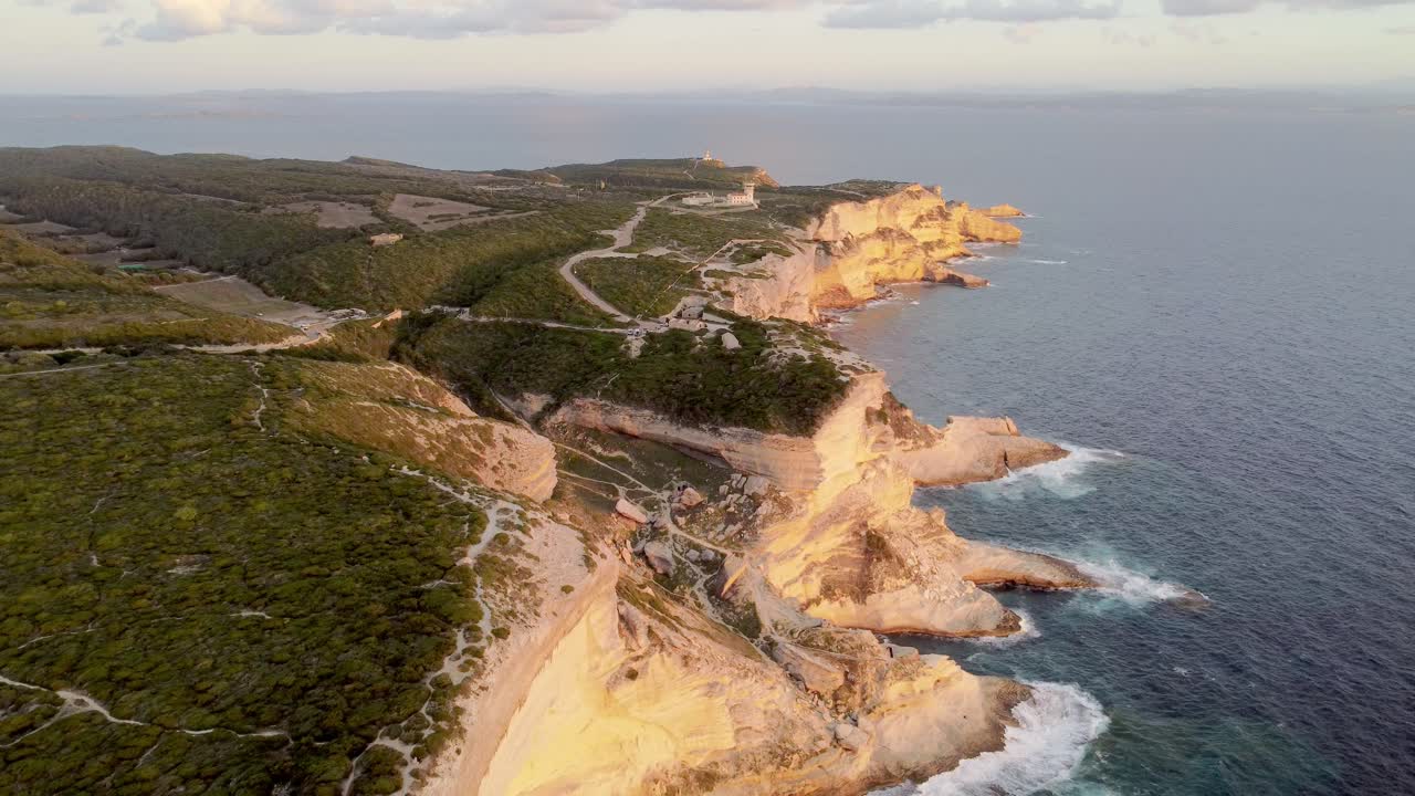 Breathtaking aerial of Bonifacio coastline in 4k, high cliff coastline, Corsica