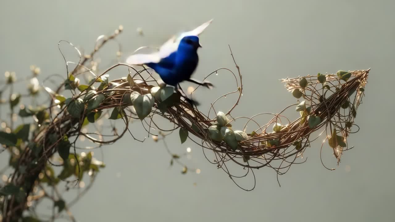 Blue Bird Perched on Vines