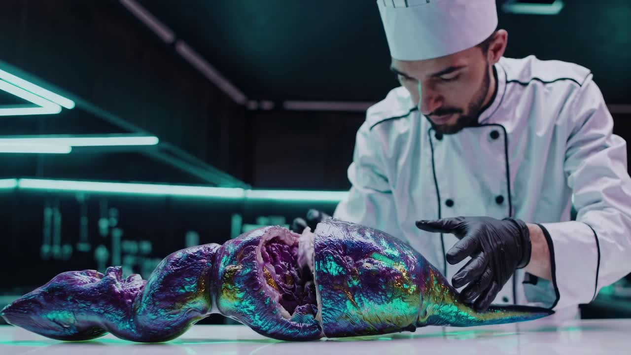 셰프가 다채롭고 정교한 디저트를 만들고 있습니다.