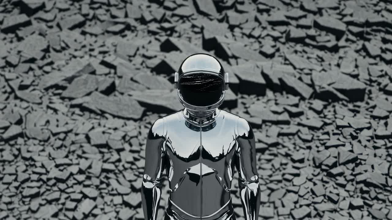 Astronaut in Space Suit on a Rocky Planet