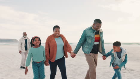 beach, holding hands and grandparents