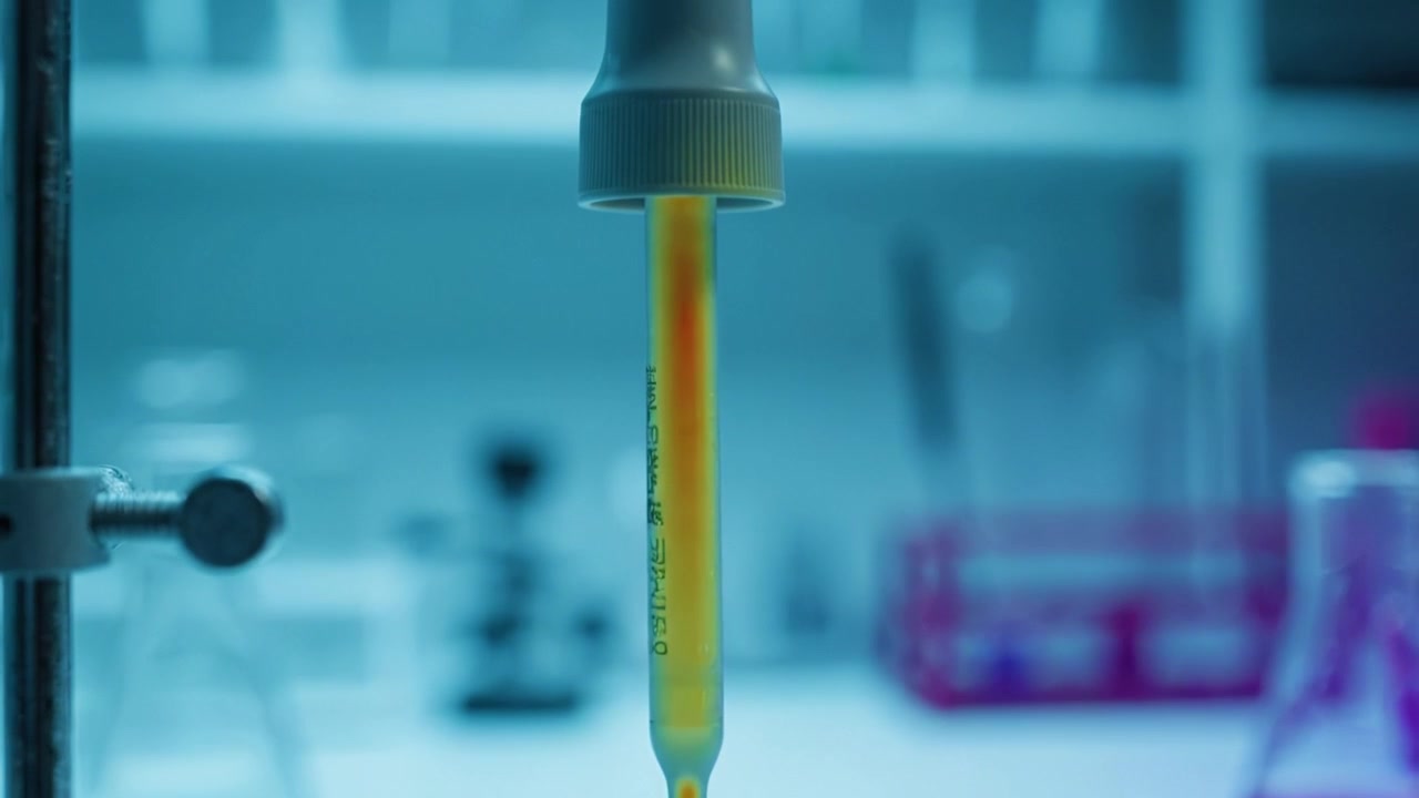 Focused Observation of a Test Tube in a Laboratory Environment Highlighting Chemical Mixtures and Scientific Equipment in a Modern Research Setting