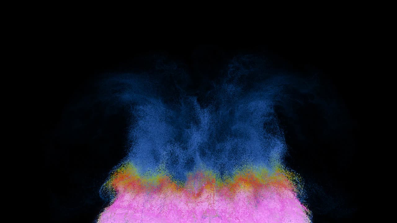 다채로운 색의 입자 색의 생생한 연기 가스 반이는 충격파 폭발 검은색에 창조적 인 애니메이션