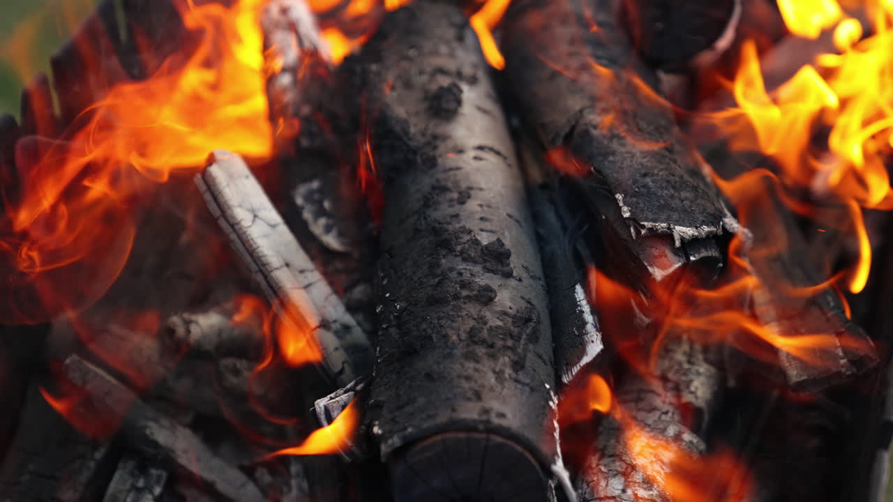 Close up of blazing fire. Close up of wood burning in the fireplace
