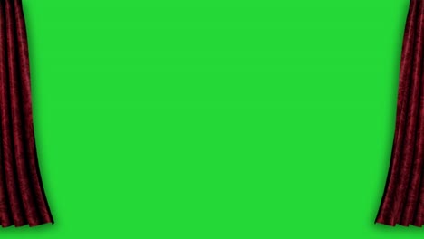 red velvet theater curtains opening with green chroma key. 3d rendering animation open luxure red silk, curtain decoration design