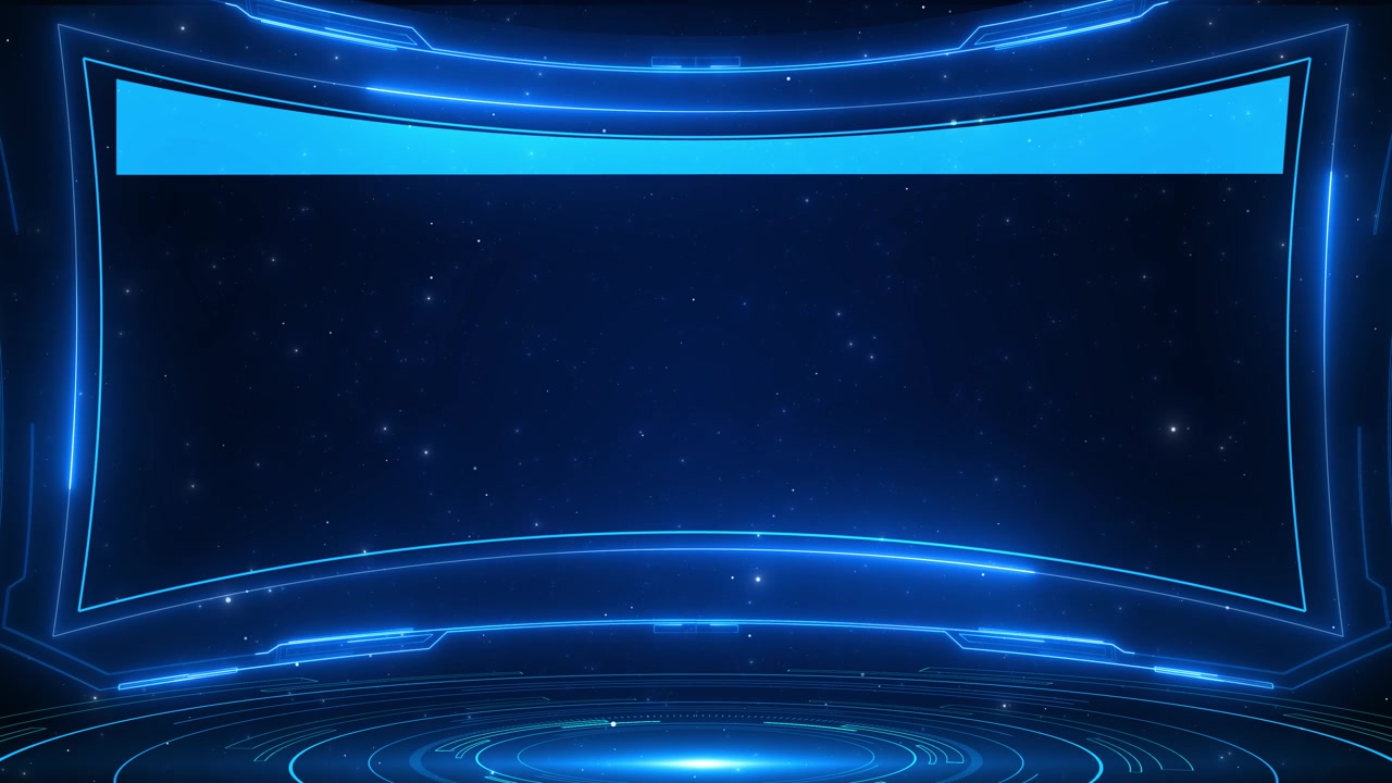 Blue futuristic stage frame background hud borders starry dark space glowing platform empty display
