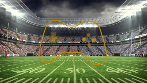 game controller outline animation over football stadium with cheering crowd