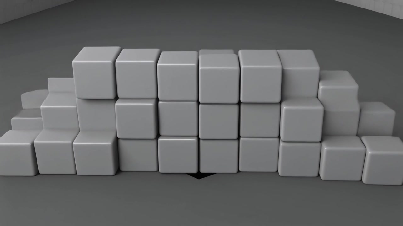 Abstract 3D Animation of White Cubes Emerging from a Surface