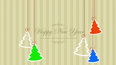 Frohes-Neues-Jahr-Mit-Hängenden-Weihnachtsbäumen-Und-Spielzeug-Auf-Streifenmuster