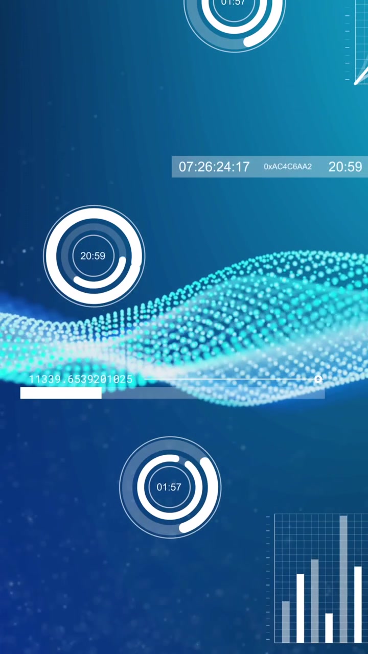 Animation of blue digital mesh waving on blue background