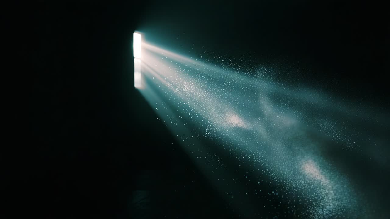 Ethereal Light Streaming Through a Dark Opening: A Captivating Display of Rays and Particles in a Mysterious Atmosphere of Shadows and Light