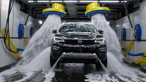 nissan pickup truck in an automated car wash