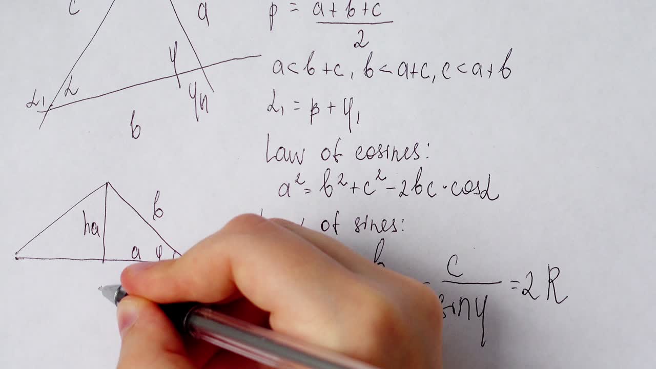 Writing of mathematical formulas on paper. Work of the mathematician