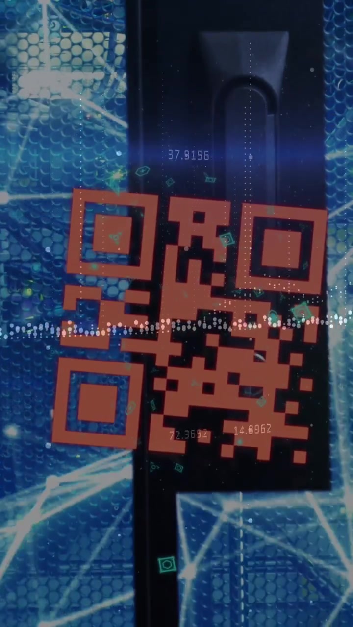 Animation of red qr code and glowing network over computer server