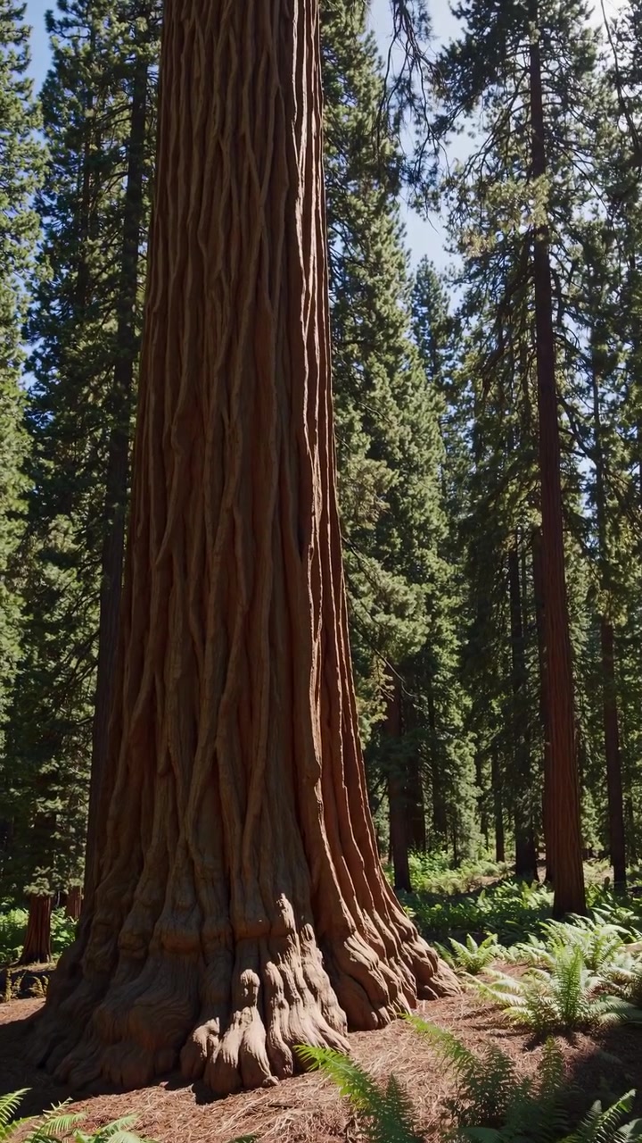 Tronco massiccio di sequoia gigante in una foresta lussureggiante