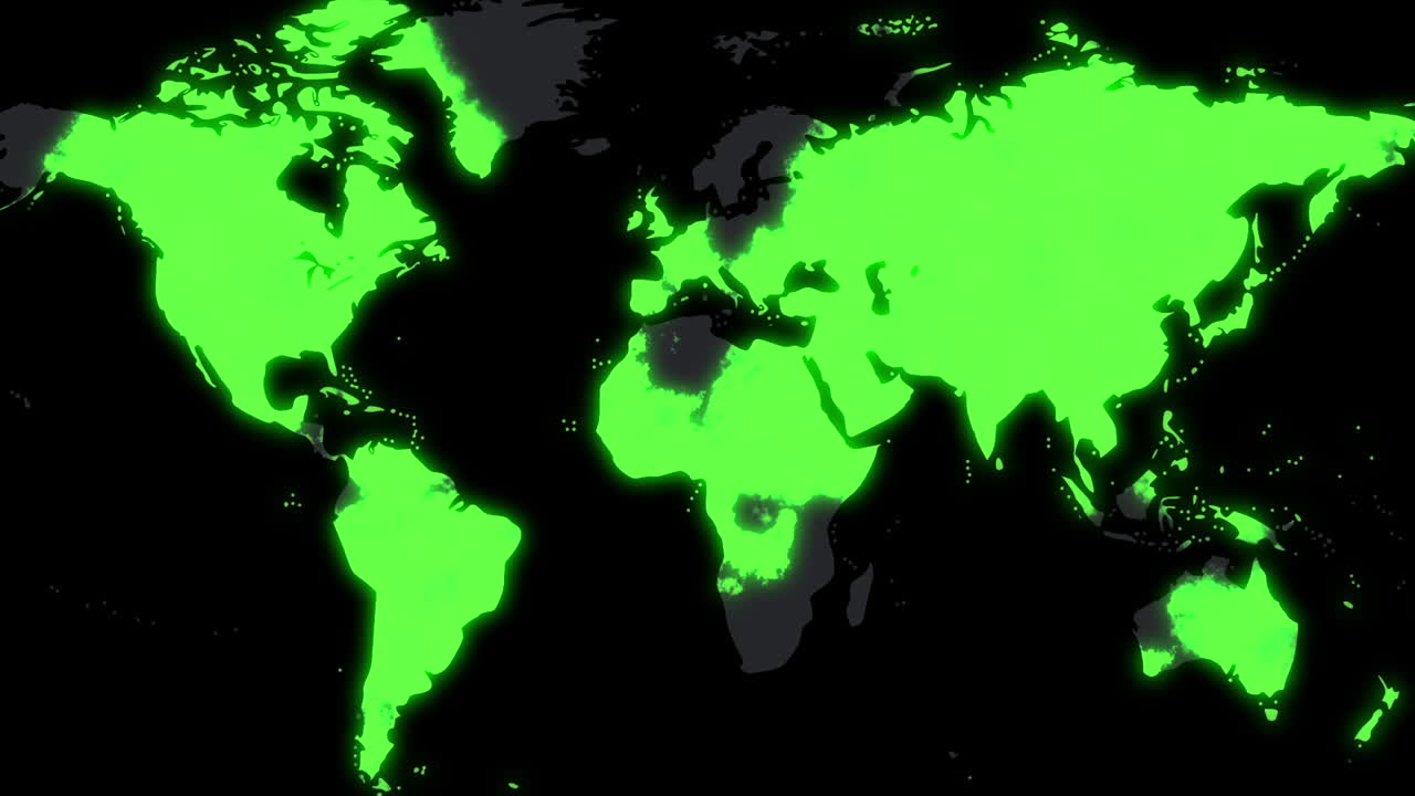 mapa mundial en animación, cuando es absorbido gradualmente por el color verde que se propaga rápidamente y muestra la infección viral del planeta y el retiro consistente de covid-19 cuando todo el planeta