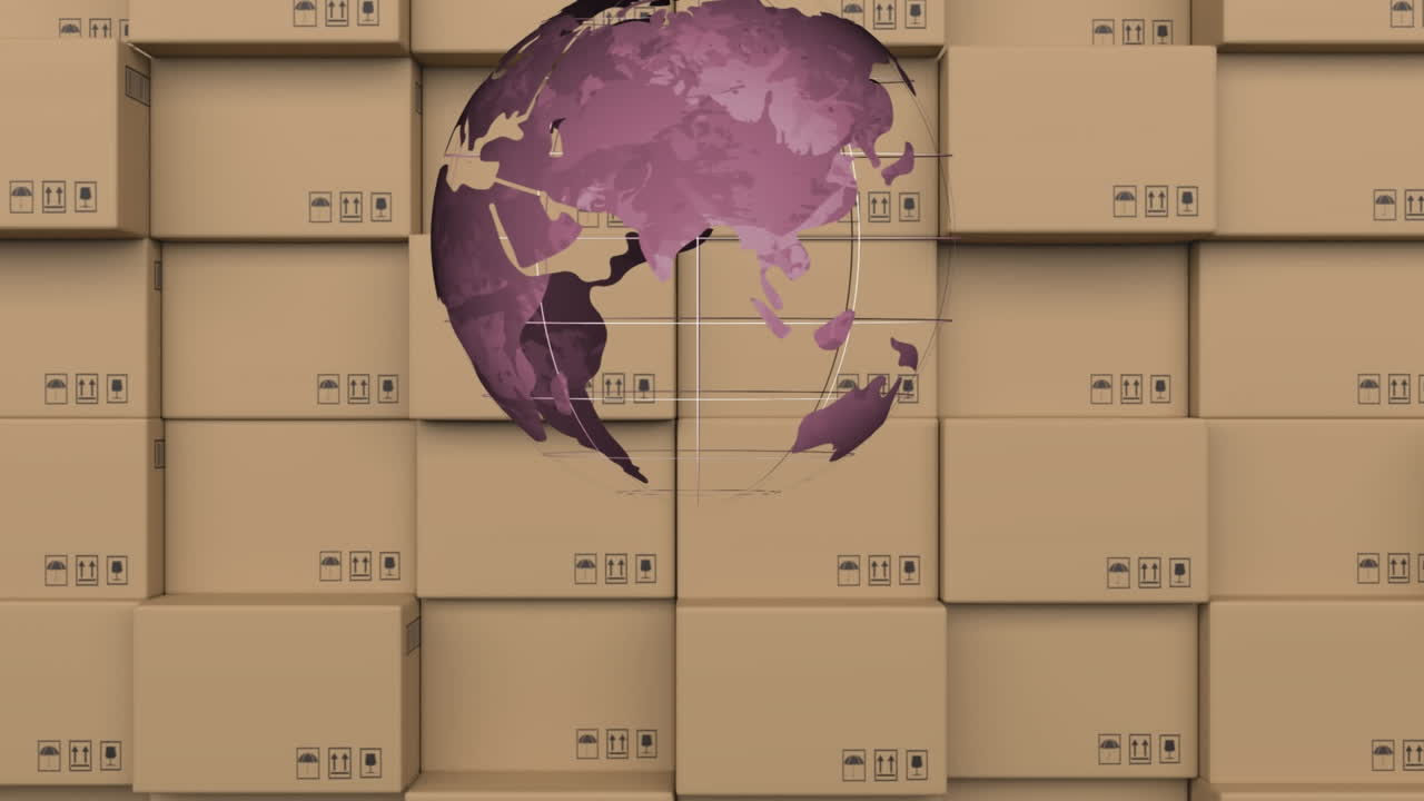 animación de la exploración del alcance y el globo sobre cajas de cartón