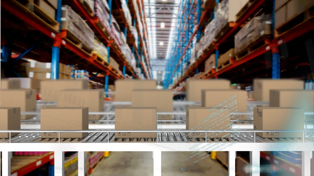 animación del procesamiento de estadísticas sobre cintas transportadoras con cajas