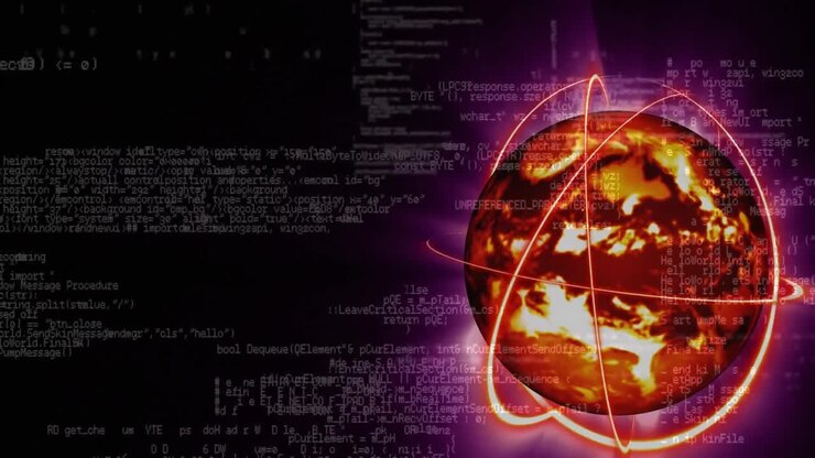 Glowing earth with computer codes