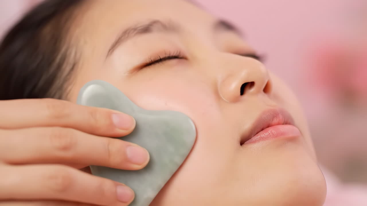 Woman receiving a gua sha facial massage