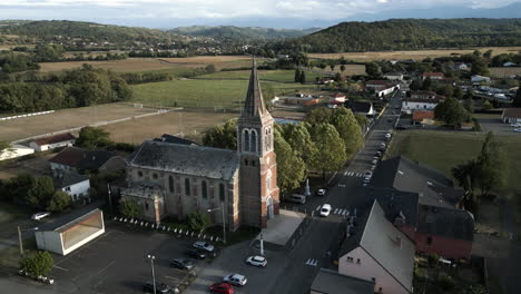 top drone angle of church in the countryside of france