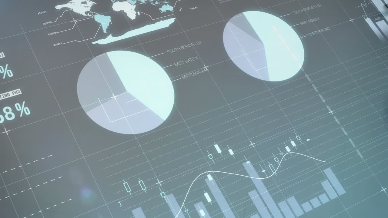 Digital composite video of statistical data processing against team of doctors running in hospital