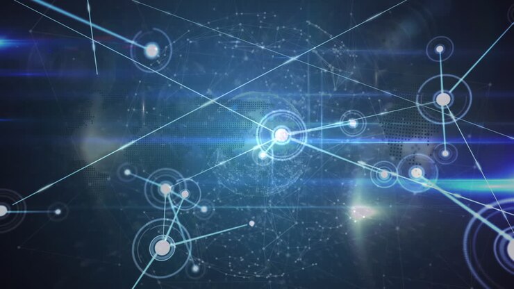 Animation of network of connections over globe on black background