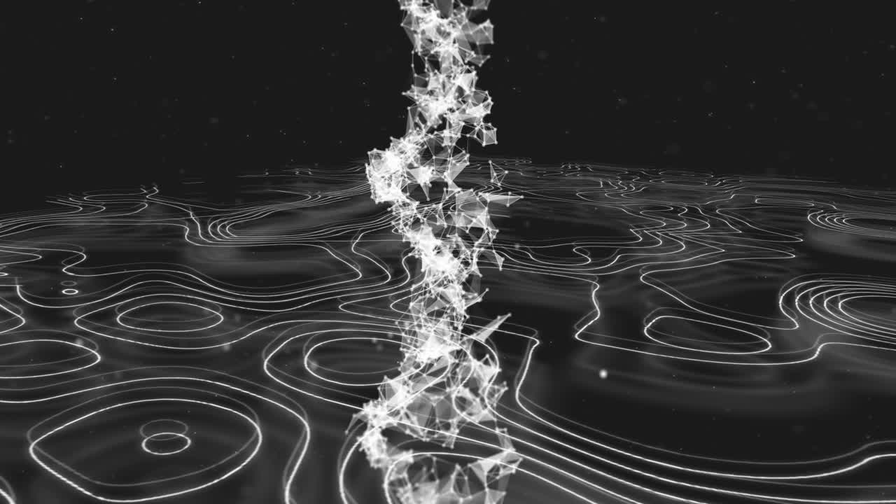 검은 바탕에 색 선과 dna 줄이 회전하는 애니메이션